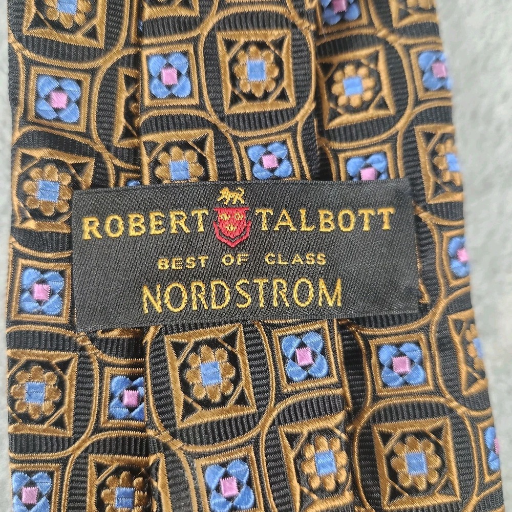 Robert Talbott Mens Silk Tie Black Gold Blue‎ Geometric Floral Best of Class
